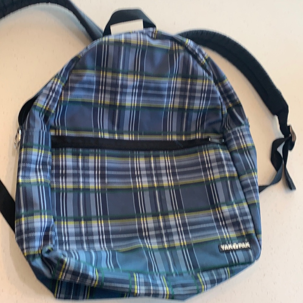 Medium size Yak Pak blue plaid backpack